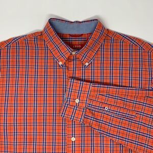 IZOD Orange & Blue Plaid Men's Long Sleeve‎ Shirt Size Large